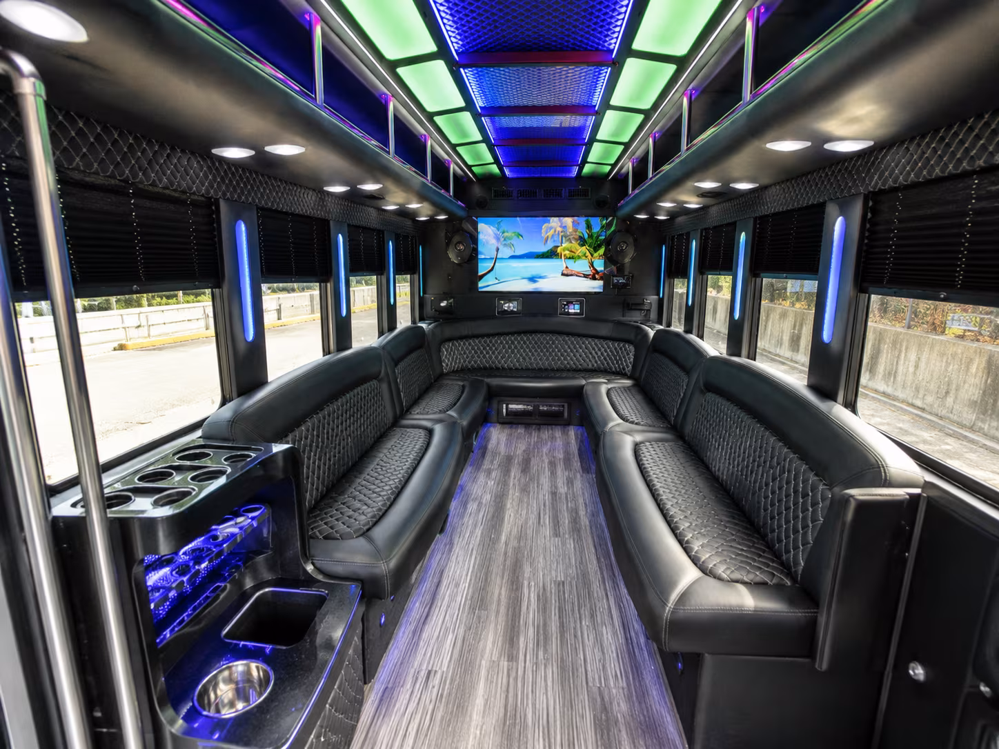 leesburg 18 passenger party bus inside
