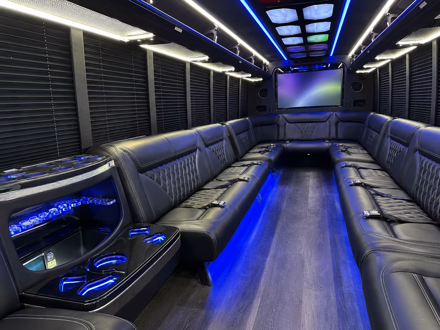 leesburg 20 passenger party bus inside